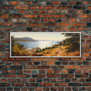 Watercolor Panoramic Acadia National Park Framed Canvas Print, Extra Large Art