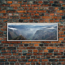 Ultrawide Panoramic Watercolor Landscape Painting Of A Desert Canyon, Framed Canvas Print, Subdued Boho Minimalist Wall Art, Guest Room Art