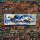 Whimsical Clouds Wall Decor, Ready To Hang Canvas Print, Panoramic, Clouds and Blue Sky, Guest Room Art, Minimalist Decor