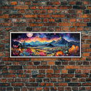 Starry Night Over A Southwestern Desert, Boho Decor, Van Gogh Inspired Southwestern Style Desert Painting, Framed Canvas Print
