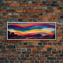 Beautiful Panoramic Sunset Watercolor, Extra Large Wall Art, Framed Panoramic Canvas Print, Framed Wall Art