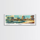 Tampa Florida Panoramic Wall Art, Mid Century Modern Framed Canvas Print, Retro Pop Art Travel Poster, Living Room and Office Wall Art