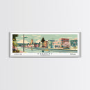Everett Washington Panoramic Painting, Mid Century Modern Framed Canvas Print, Retro Pop Art Travel Poster, Home Wall Decor