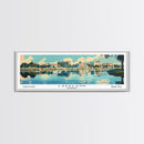 Lakeland Florida Panoramic Painting, Mid Century Modern Framed Canvas Print, Retro Pop Art Travel Poster, Home Wall Decor