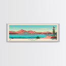 Alamo Lake Arizona Framed Canvas Print, Panoramic Travel Poster, Midcentury Modern Wall Art, Pop Art, Scenic Bedroom Art