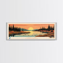 Colville Lake Northwest Territories Framed Canvas Print, Pop Art Panoramic Travel Poster, Bedroom Decor, Midcentury Modern, Wall Art, Scenic Lake House, Nature Art