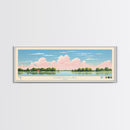 Coralville Lake Iowa Framed Canvas Print, Midcentury Modern Panoramic Wall Art, Living Room Decor, Pop Art, Travel Poster Art, Scenic Nature Painting, Lake House Decor