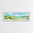 Diamond Hill Reservoir Rhode Island Framed Canvas Print, Midcentury Modern Panoramic Wall Art, Living Room Decor, Pop Art, Travel Poster Art, Scenic Nature Painting