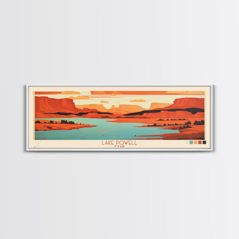 Lake Powell Utah Framed Canvas Print, Panoramic Wall Art, Midcentury M