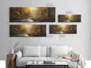 The Forest In The Fall, Fall Centerpiece, Panoramic Painting Framed Canvas Print, Fall Decor, Orange Leaves Falling In The Forest