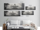 Creepy Carousel / Merry Go Round Wall Art, Framed Canvas Print, Black And White Art