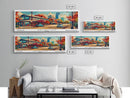 Arlington Texas Panoramic Painting Framed Canvas Print, Mid Century Modern Art, Pop Art Style, Travel Poster, Living Room Decor