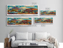 Glendale Arizona Panoramic Painting Framed Canvas Print, Mid Century Modern Art, Pop Art Style, Travel Poster, Wall Art Decor