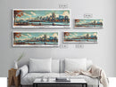 Portland Oregon Panoramic Wall Art, Mid Century Modern Framed Canvas Print, Retro Pop Art Travel Poster, Home Office and Living Room Decor