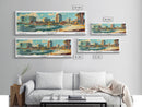 Tampa Florida Panoramic Wall Art, Mid Century Modern Framed Canvas Print, Retro Pop Art Travel Poster, Living Room and Office Wall Art