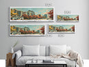 Winston-Salem North Carolina Panoramic Painting, Mid Century Modern Framed Canvas Print, Retro Pop Art Travel Poster, Living Room Wall Art Decor
