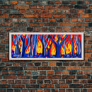 Forest On Fire, Red Flames, Blue Trees, Abstract Forest Art, Canvas Wall Decor, Large Art Print, Panoramic, Wall Art, Canvas Print