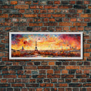 Eiffel Tower Abstract Paris France Panoramic Framed Canvas Print, Van Gogh Inspired Original Painting, Colorful Wall Art