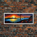 Golden Gate Bridge Abstract Panoramic Framed Canvas Print, Van Gogh Inspired Original Painting, Colorful California Wall Art