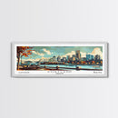 Portland Oregon Panoramic Wall Art, Mid Century Modern Framed Canvas Print, Retro Pop Art Travel Poster, Home Office and Living Room Decor
