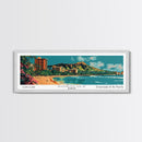 Honolulu Hawaii Panoramic Painting, Mid Century Modern Framed Canvas Print, Retro Pop Art Travel Poster, Home Wall Decor