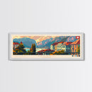 Lugano Switzerland Panoramic Travel Poster, Framed Canvas Print or Metal Wall Art, Travel Art, Home Decor, Panoramic Painting, Midcentury Art