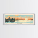 Big Sandy Lake Saskatchewan Framed Canvas Print, Panoramic Travel Poster, Midcentury Modern Wall Art, Pop Art, Lake House Decor, Nature Art