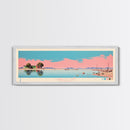 Caballo Lake New Mexico Framed Canvas Print, Midcentury Modern Panoramic Wall Art, Living Room Decor, Pop Art, Travel Poster Art, Scenic Nature Painting