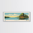 Calcasieu Lake Louisianna Framed Canvas Print, Pop Art Panoramic Travel Poster, Midcentury Modern, Wall Art, Scenic Nature Painting, Bedroom Decor