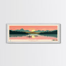 Canadice Lake New York Framed Canvas Print, Pop Art Panoramic Travel Poster, Midcentury Modern, Wall Art, Scenic Nature Painting, Bedroom Decor