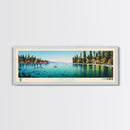 Lake Tahoe CaliforniaNevada Framed Canvas Print, Panoramic Wall Art, Midcentury Modern, Pop Art, Bedroom Art, Travel Poster, Lake House Decor