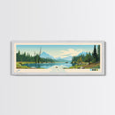 Trembleur Lake, British Columbia Framed Canvas Print, Lake House Art, Midcentury Modern Decor, Pop Art, Travel Poster, Bedroom Wall Art