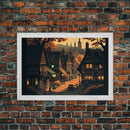 Quaint European Village Town Pixel Fine Art Print, Wall Decor, Wall Poster, Wall Art Print