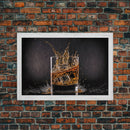 Whiskey Wall Décor, Glass of Whiskey with Splash, Man Cave Wall Art, Whisky Artwork, Home Bar Decor, Framed Canvas Print