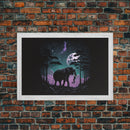 Synthwave Elephant Art | Framed Canvas Print | Framed Wall Art | Animal Prints | Wildlife Art | Elephant Walks Under A Full Moon