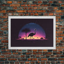 Emu Art | Framed Canvas Print | Synthwave Style Framed Wall Art | Animal Prints | Emu Walks Under A Full Moon | Kid's Room Decor
