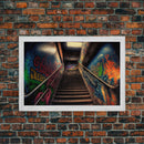 Graffiti Covered Staircase | Subway Stairs | Framed Canvas Print | Punk Art | Dystopian Cyberpunk Art