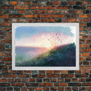 Serene Sunset, Watercolor Landscape Art, Framed Canvas Print, colorful wall art, above couch living room art