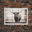 Rustic Cattle Art, Framed Canvas Print, Framed Wall Art, Primitive Rustic Minimalist Farmhouse Decor, Highland Cattle Distressed Art