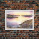 Flower Watercolor Painting, Beautiful thin brush stroke watercolor landscape, framed canvas print, living room art