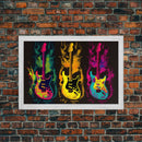 Psychedelic Electric Guitar Graffiti Pop Art, Instrument Drawings, Framed Canvas Print, Pop Art, Splatter Art, Large Living Room Wall Decorr