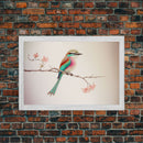 Colorful Oriole Bird On a Branch, Watercolor, Framed Canvas Print, Birdwatcher Art