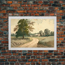 Vintage Landscape Wall Art Print, Nature Framed Large Gallery Art, Minimalist Art Ready to Hang, With Hangers, Muted Farmhouse Art