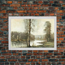 Vintage Landscape Wall Art Canvas Print, Sketch Natural Framed Large Gallery Art, Minimalist Art Ready to Hang, Framed Farmhouse Art
