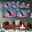 Bald eagle in flight, vaporwave sunset, vaporwave art, framed canvas print, pink and turquoise art