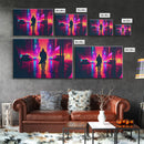 Cyberpunk bounty hunter art, vaporwave synthwave dystopian cityscape, framed canvas print