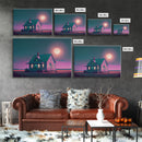 Primitive Retro Mashup, Little house on the prairie, vaporwave aesthetic style framed canvas print