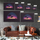 Emu Art | Framed Canvas Print | Synthwave Style Framed Wall Art | Animal Prints | Emu Walks Under A Full Moon | Kid's Room Decor