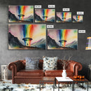 The Abduction, Rainbow UFO Art, Watercolor, Framed Canvas Print, Science Fiction Wall Decor