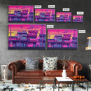 Neighborhood Wall Art - Framed Canvas Print - Original painting - Pop Art Style - Colorful painting - Synthwave Style - Pink colors